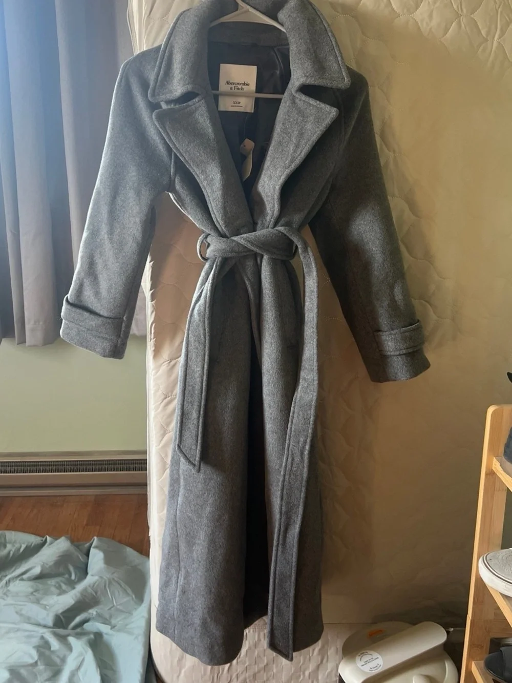 Abercrombie & Fitch Women's Gray Long Wool blend Belted Coat